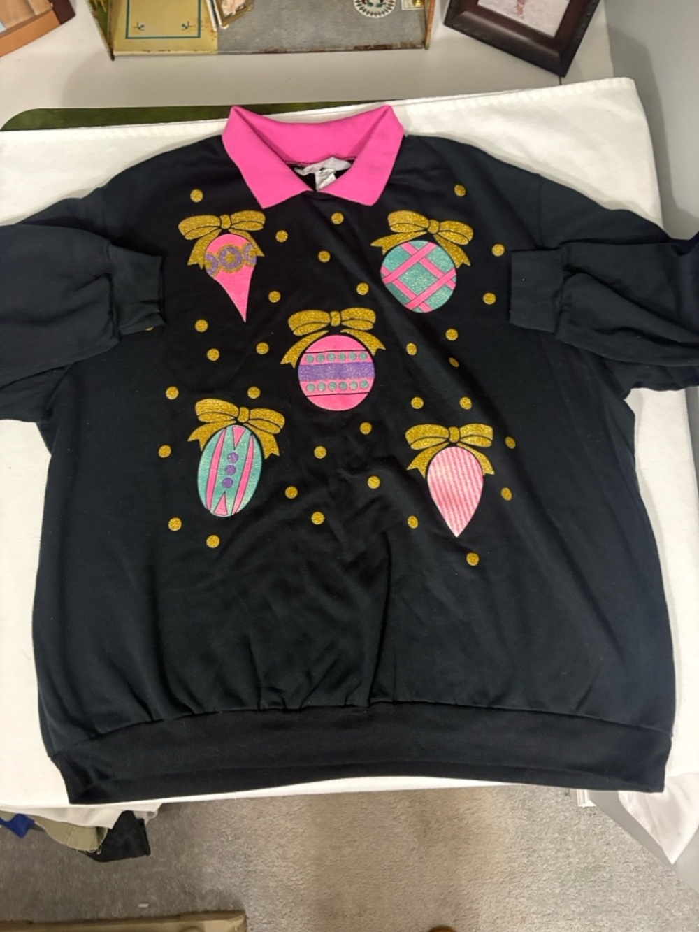 Christmas - Blair Black Sweatshirt Pink Collar and Gold Ornament Accents - 2XL